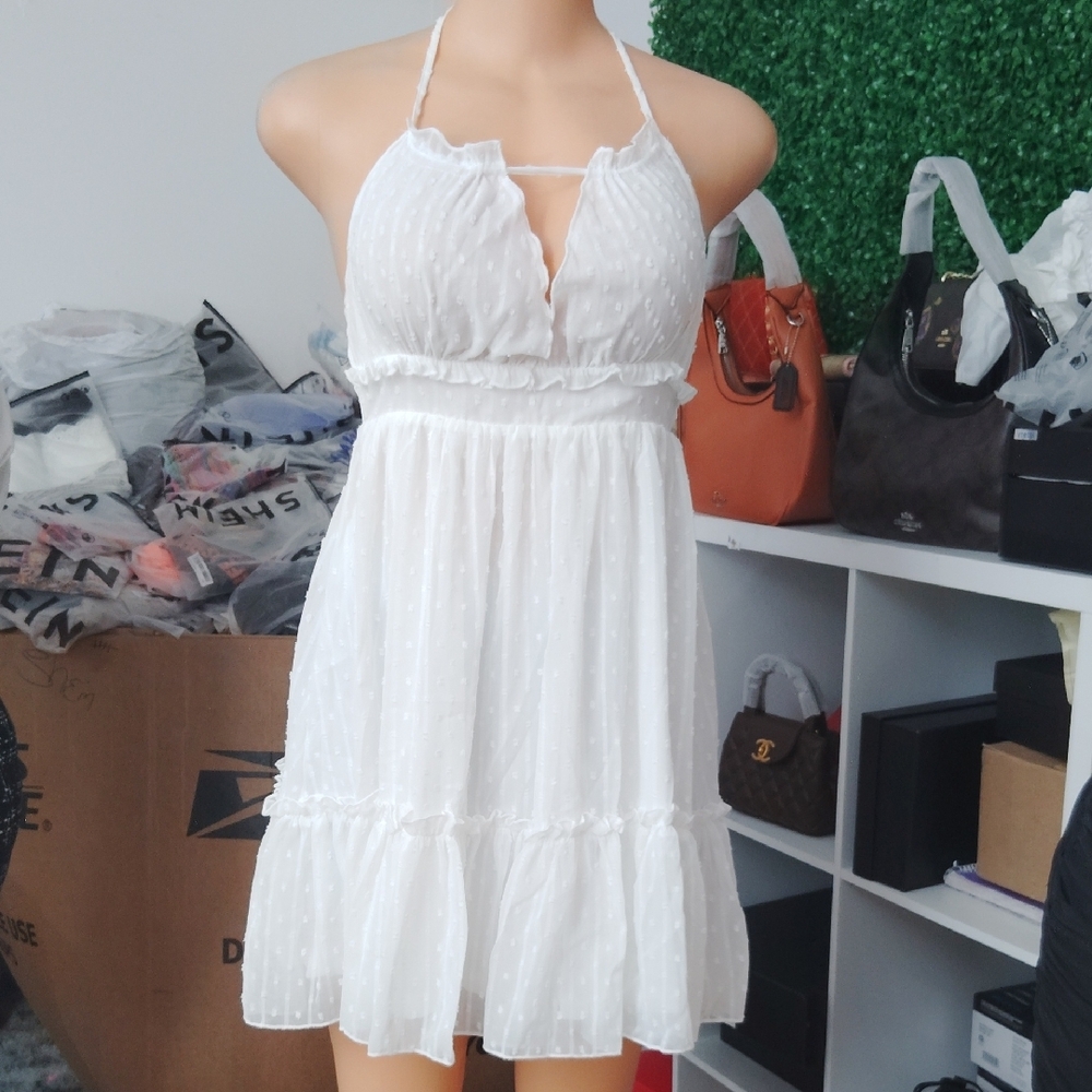 SHEIN Cream Sleeveless Halter Sundress